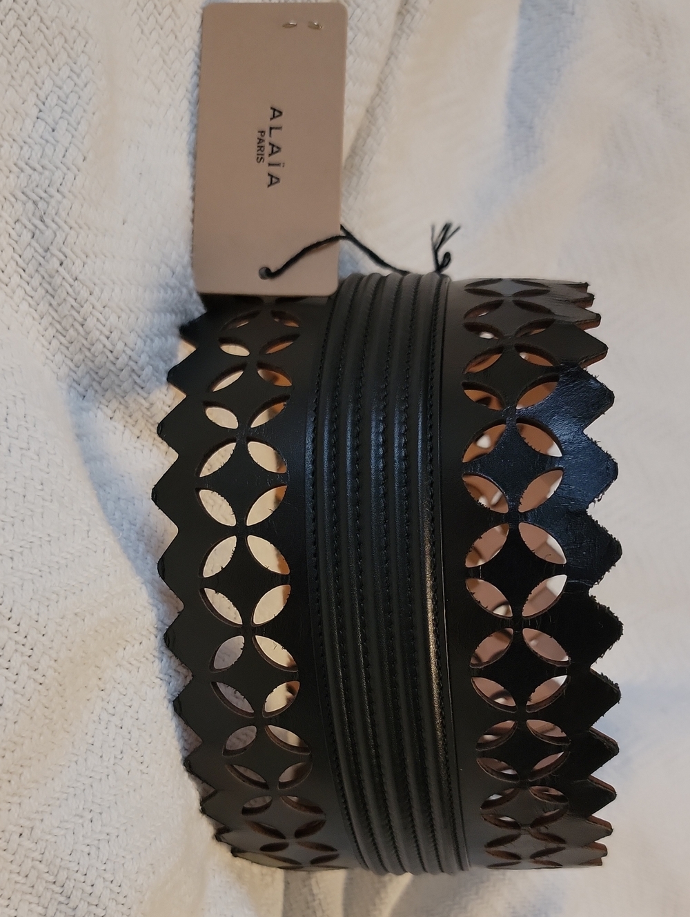Alaïa Black Petal Laser-Cut Corset Wide Leather Waist Belt
